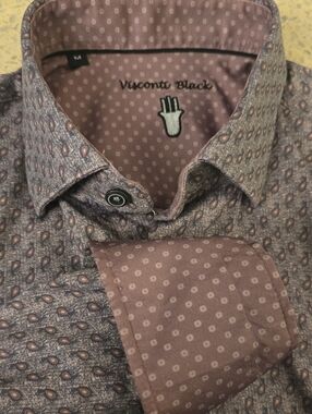 Visconti Black Stretch Mens Dress Shirt Reverse Cuffs M New Lavender Paisley Hot